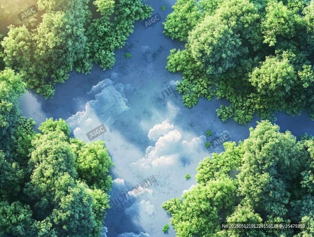 俯瞰葱郁森林中的天空