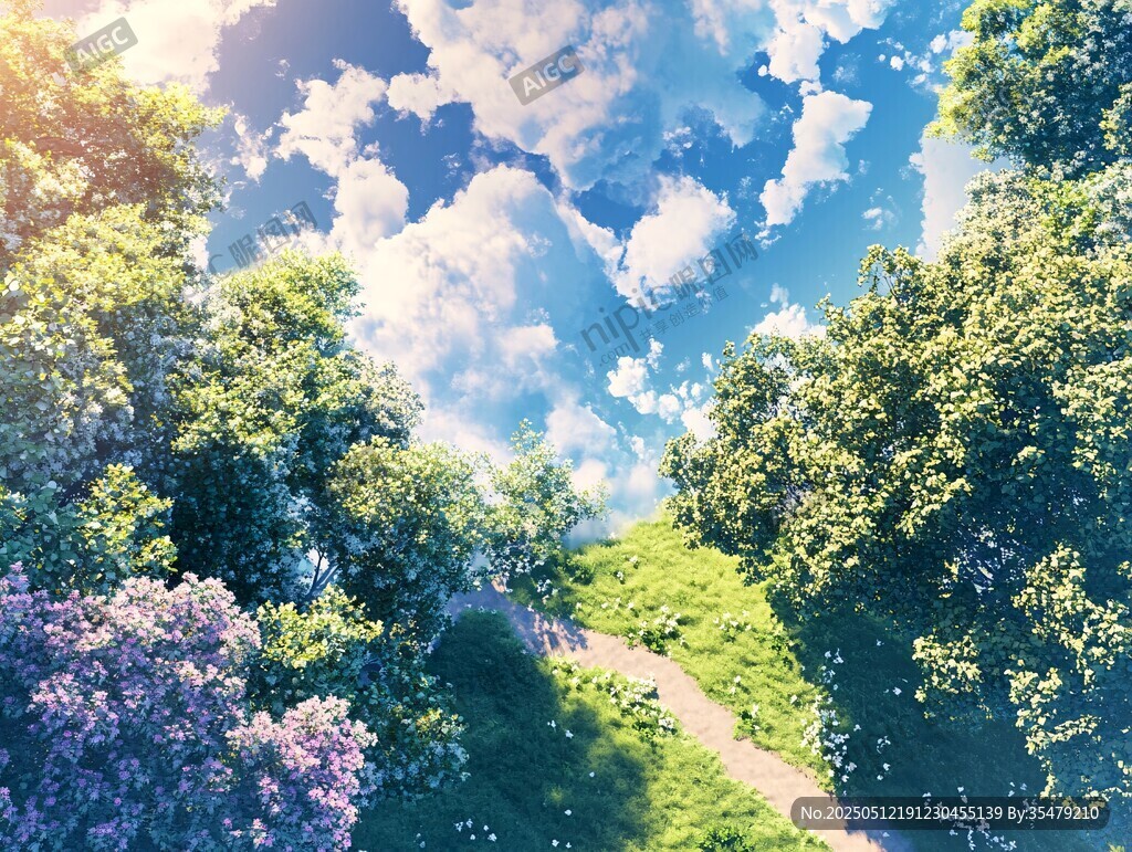 梦幻林间小道与蓝天白云