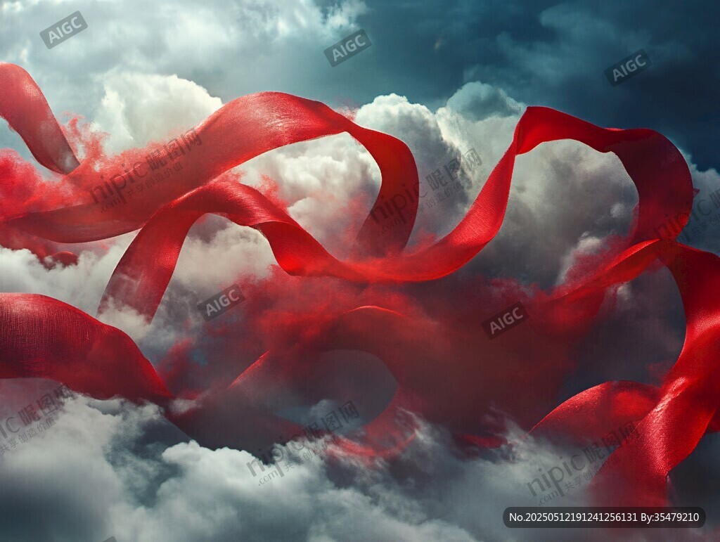 空中飘飞的红色丝带