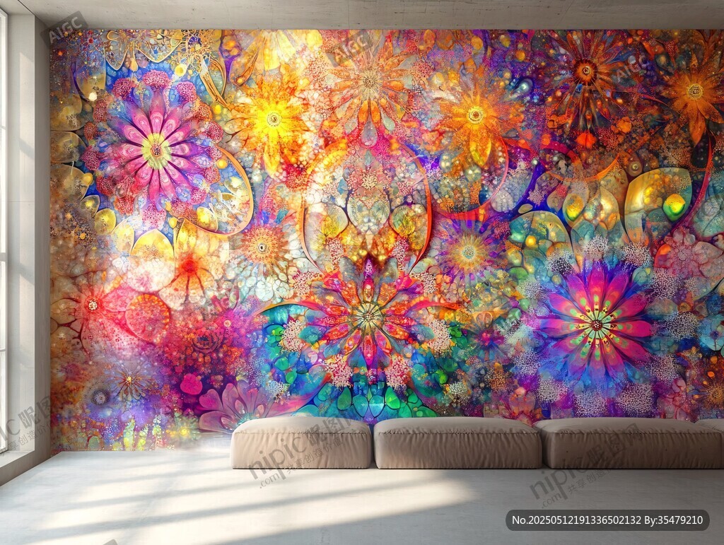 梦幻多彩花卉墙面艺术