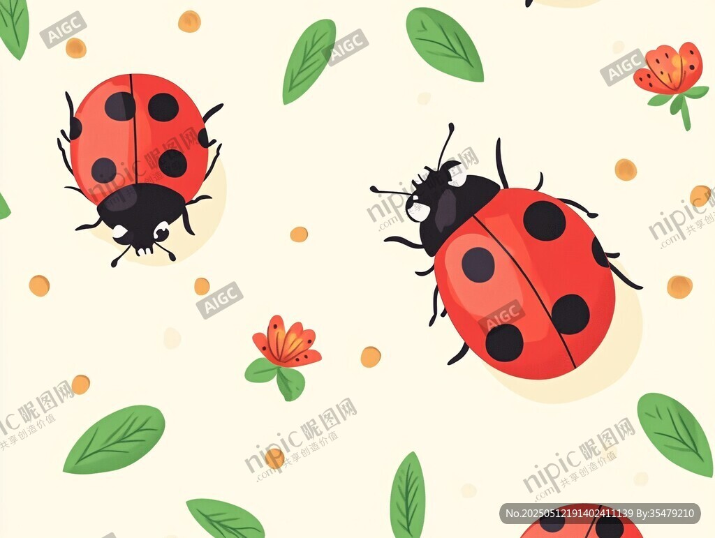 瓢虫花卉图案背景图