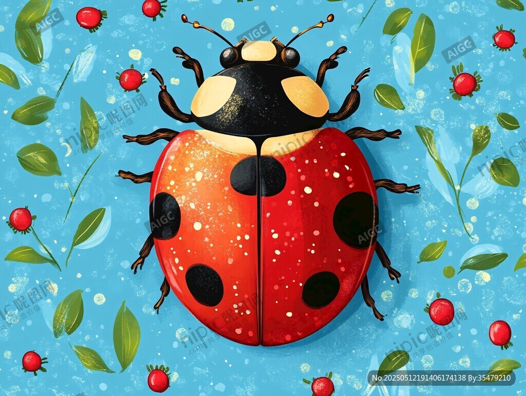 蓝色背景上的红瓢虫插画