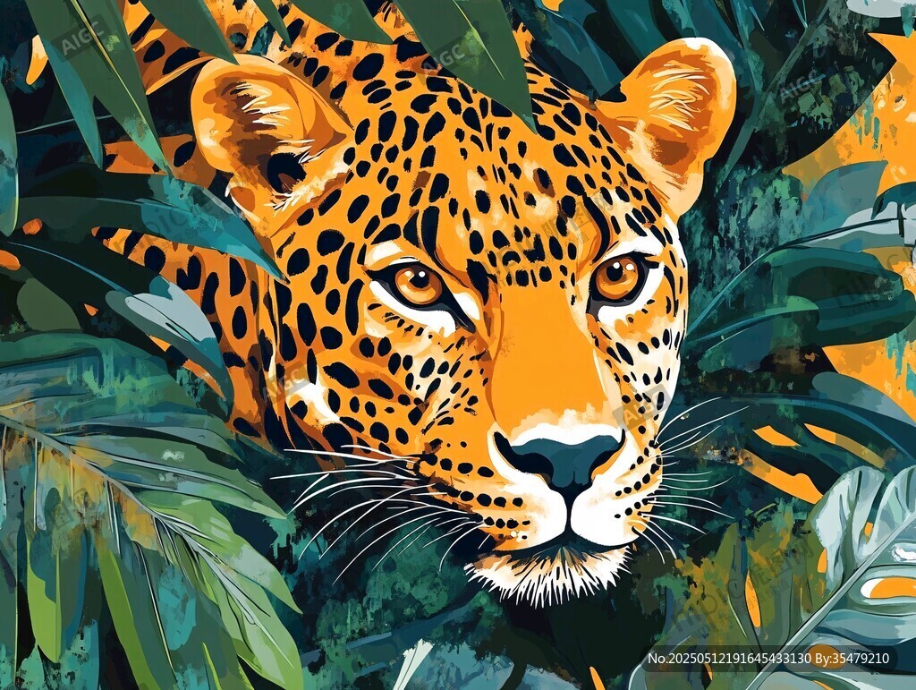 丛林中的猎豹插画
