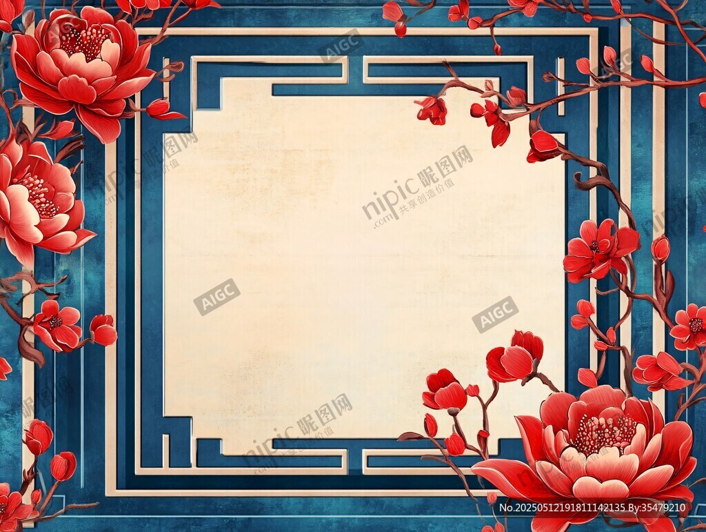 中式花卉边框古风背景图