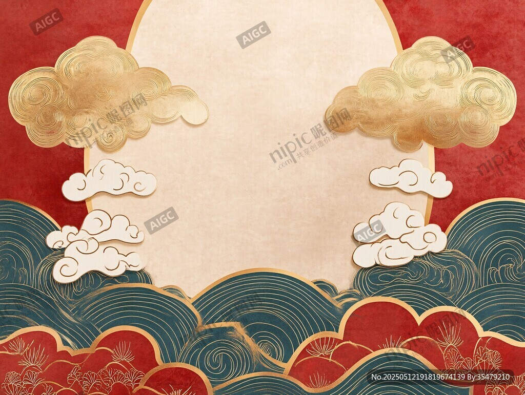 中式云浪金月背景图