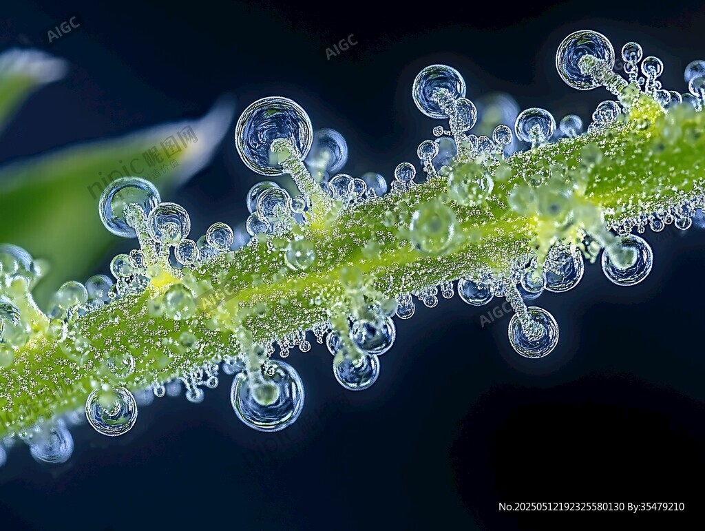晶莹露珠装点翠绿植物