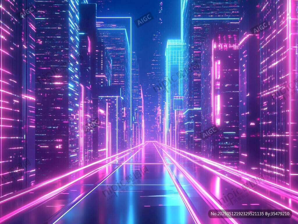 霓虹闪烁的未来都市夜景