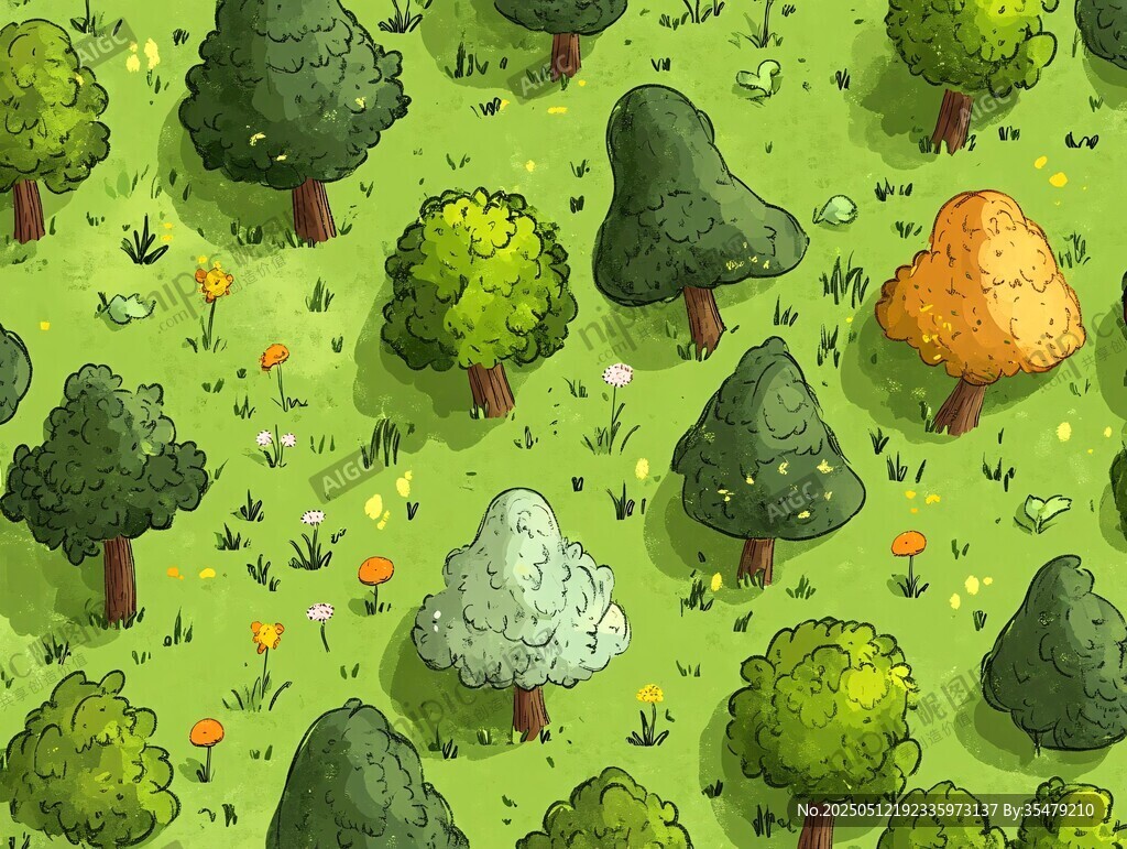卡通风格的森林绿植场景