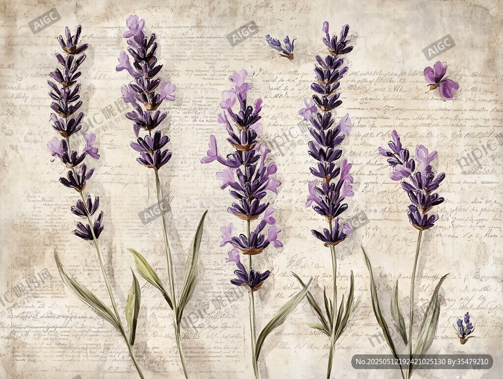 复古风薰衣草花卉插画