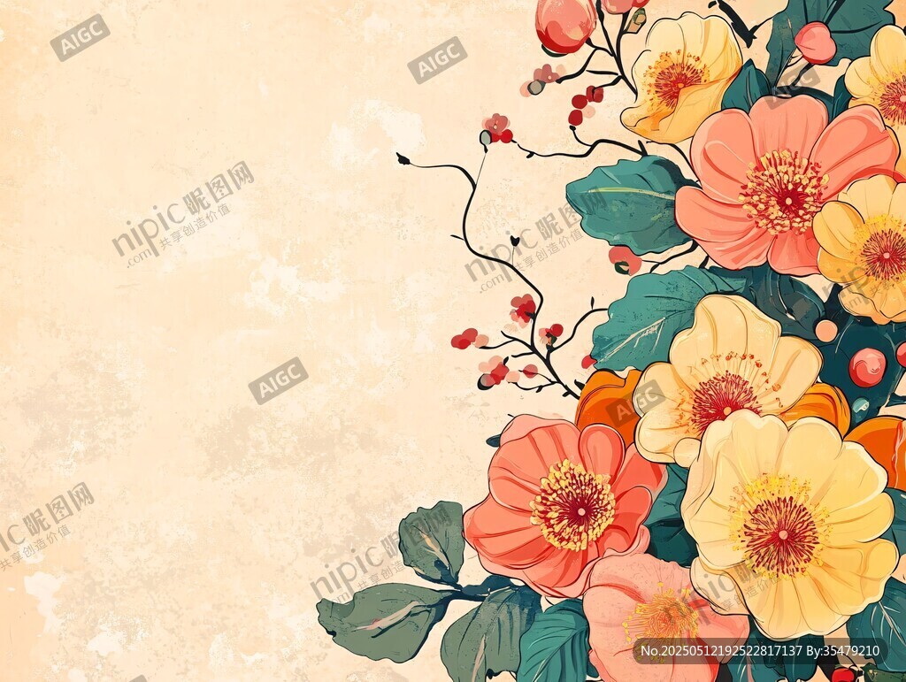 复古风花卉装饰插画背景