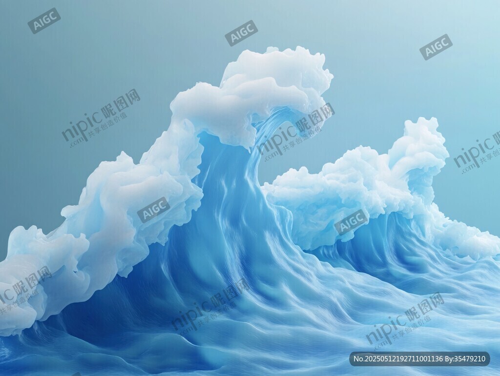 梦幻蓝色海浪艺术图景
