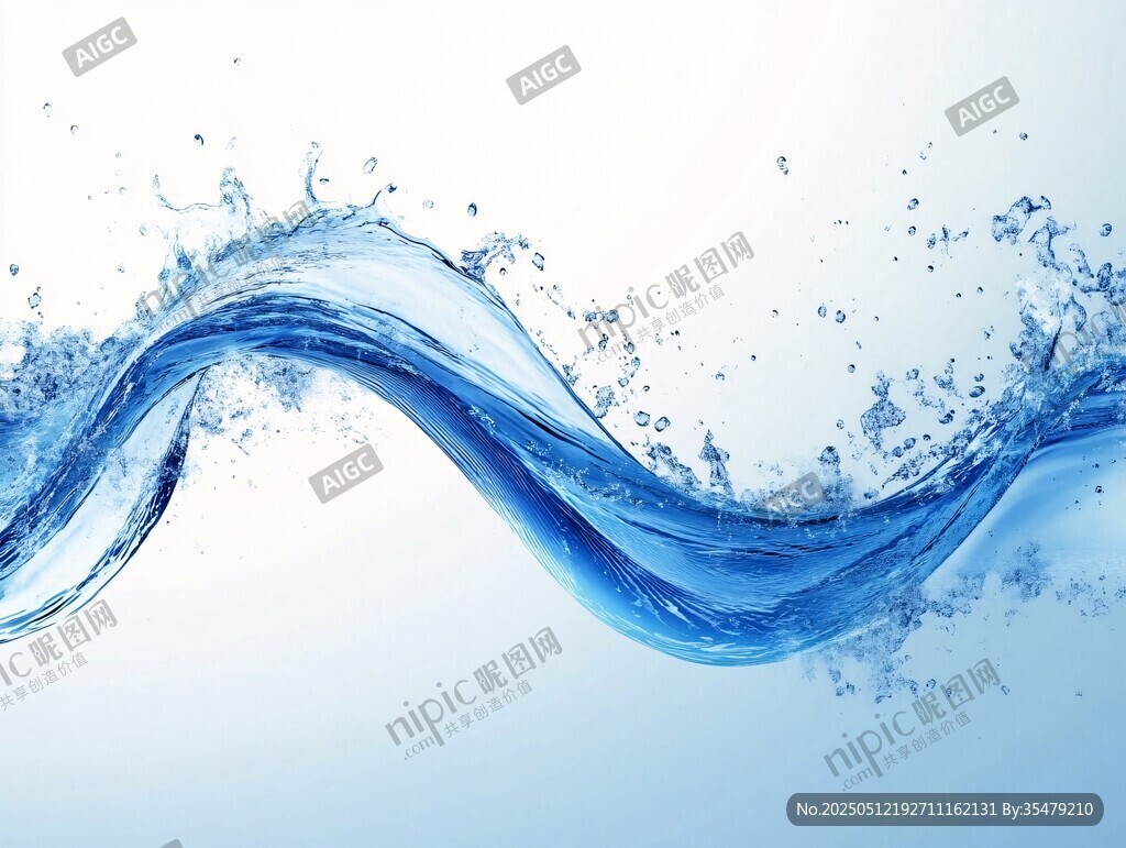 灵动蓝色水花波浪画面