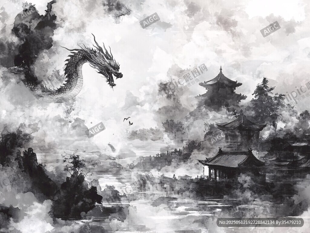 水墨龙舞于古典山水间