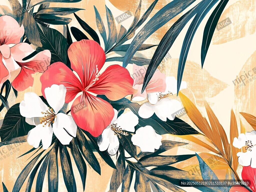热带花卉植物艺术插画