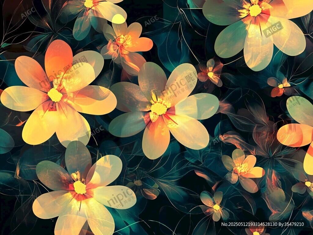 梦幻炫彩花卉图案背景