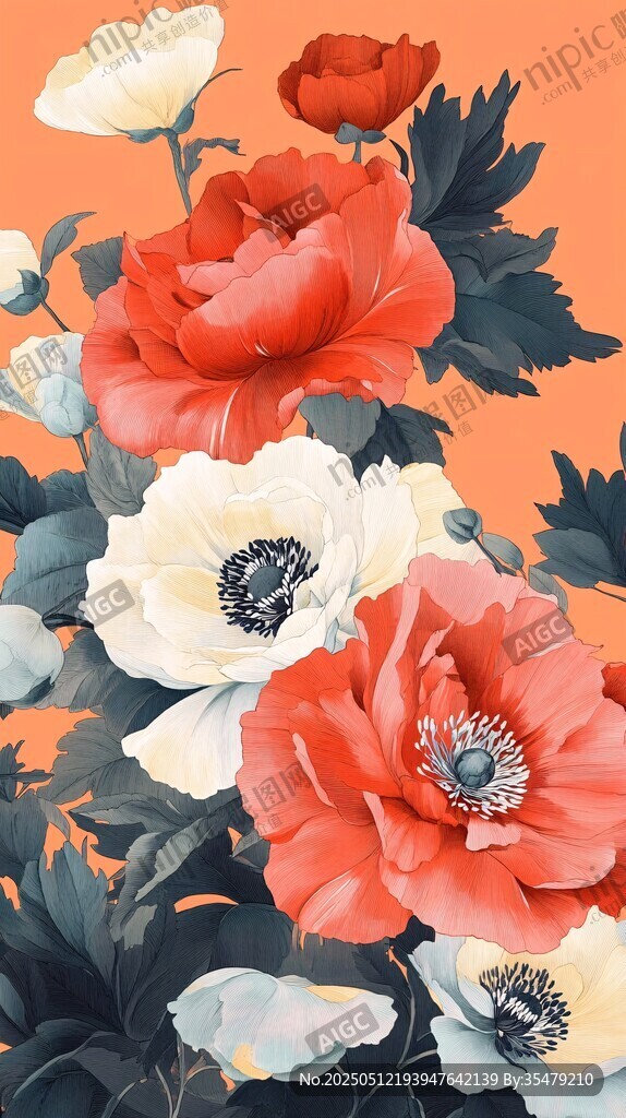 绚丽花卉插画 色彩明艳