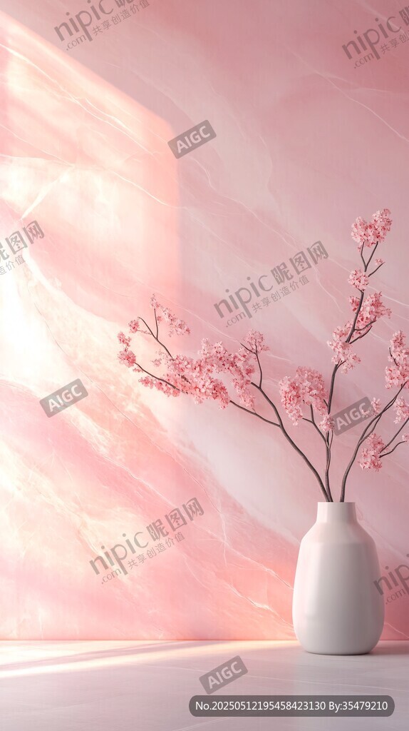 粉色光影中的雅致花瓶插花