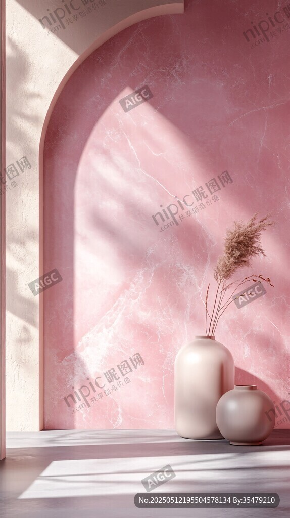 粉色拱门角落的静谧摆件