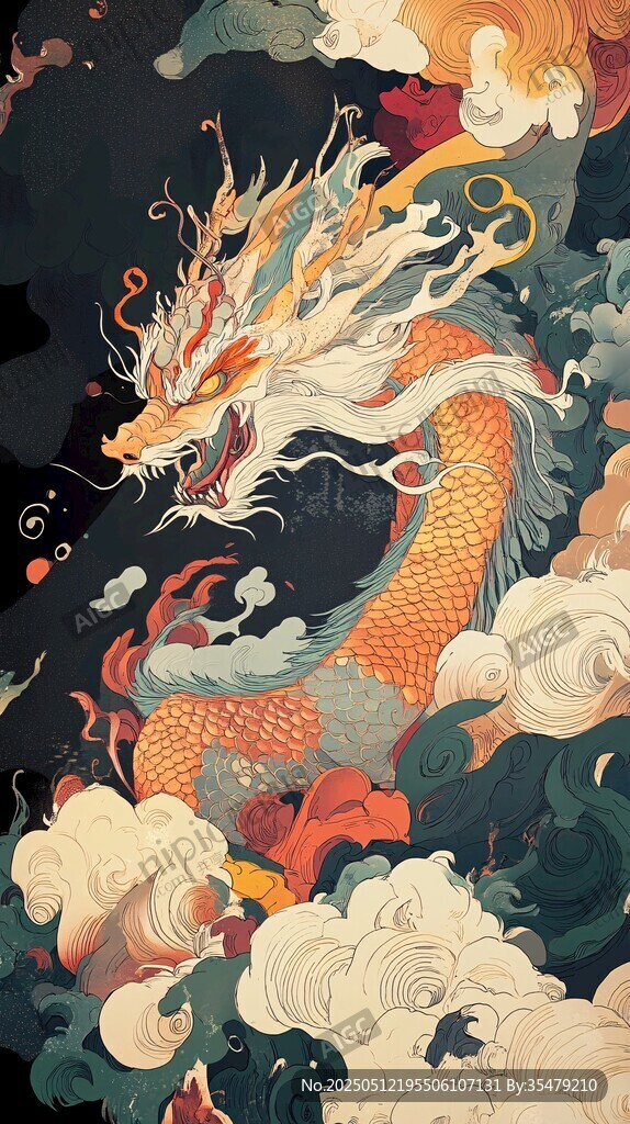 中式祥龙遨游云海图