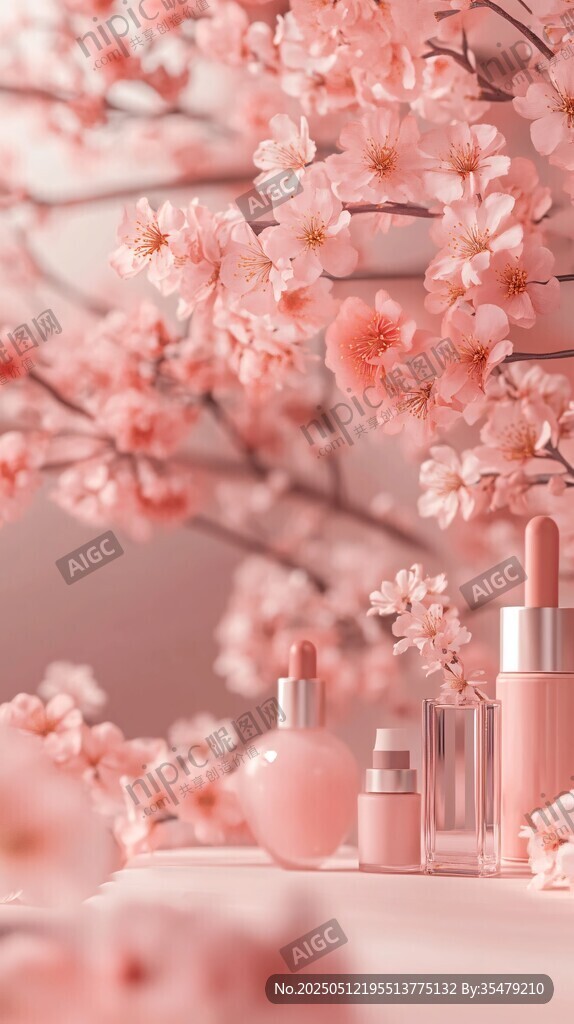 樱花下的粉色系美妆产品