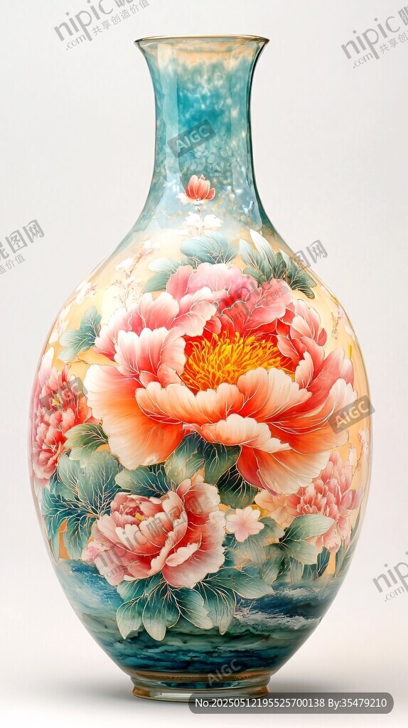 彩绘牡丹花瓶