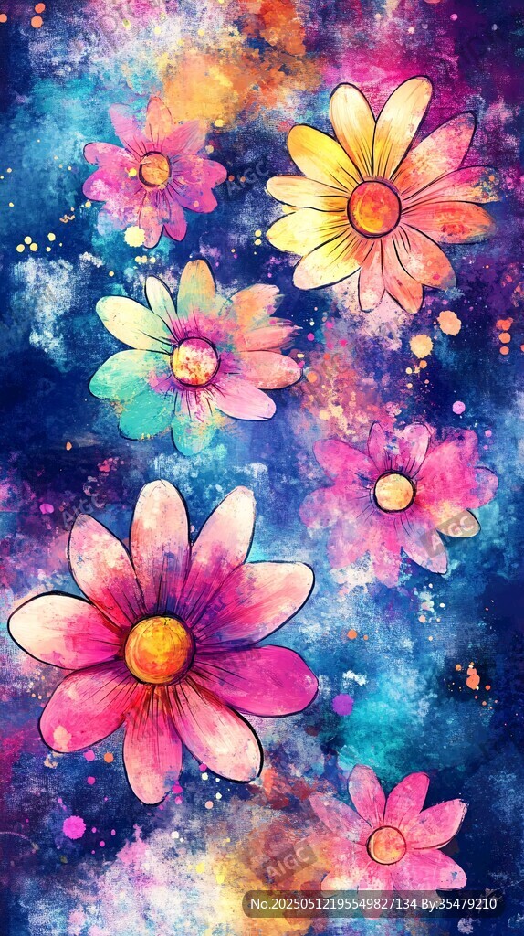 梦幻水彩花卉艺术插画
