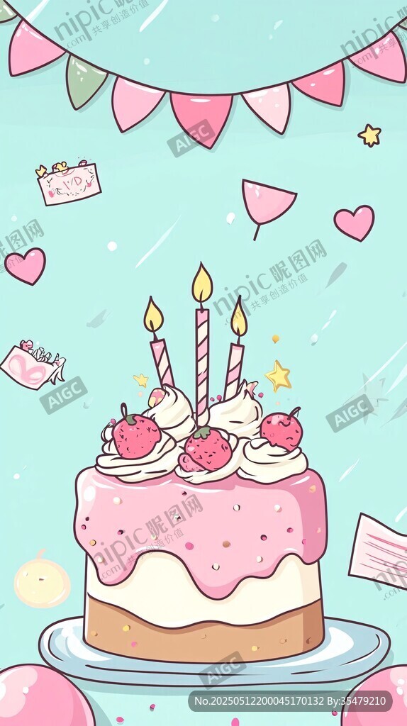 生日蛋糕插画 甜蜜氛围感