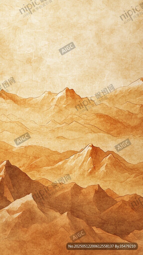 金色山峦水彩画