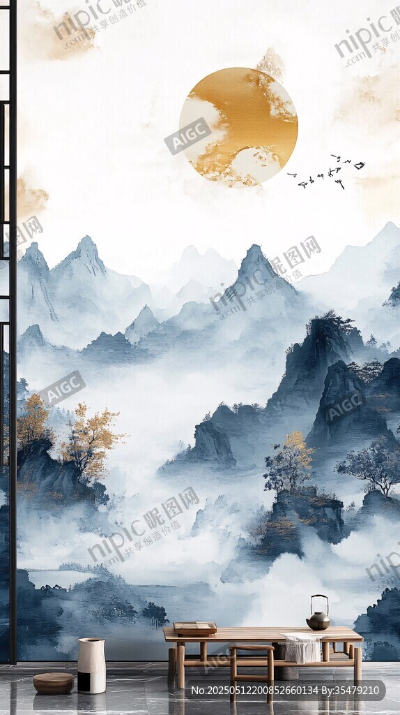 中式山水意境墙饰背景