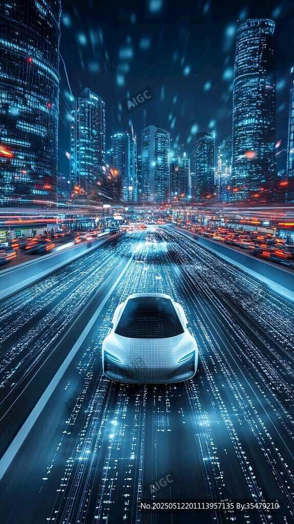 未来都市中的智能汽车行驶