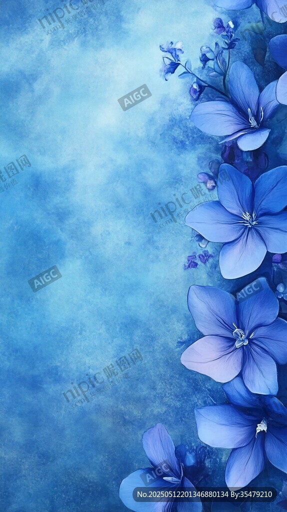 蓝色花卉背景图