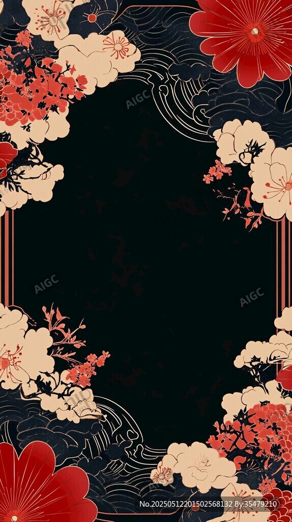 中式花卉边框古风背景图