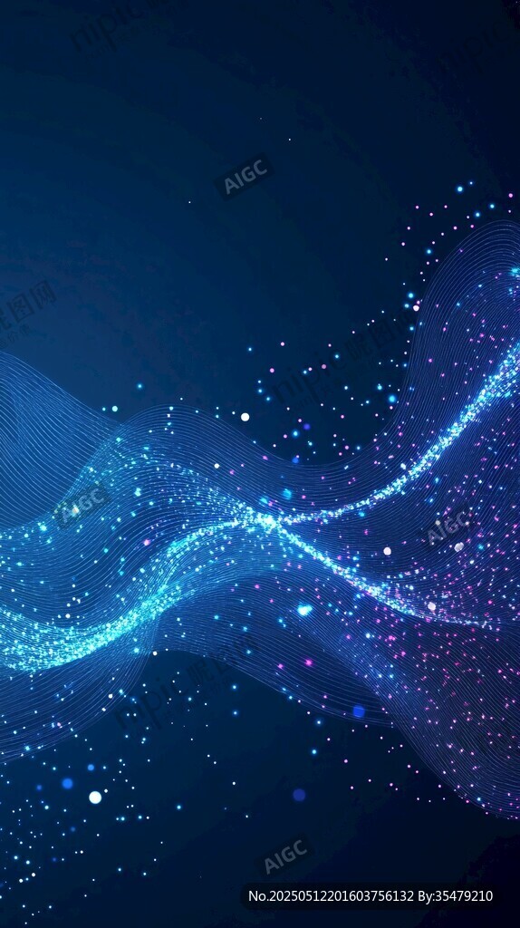 梦幻蓝色粒子流动背景图