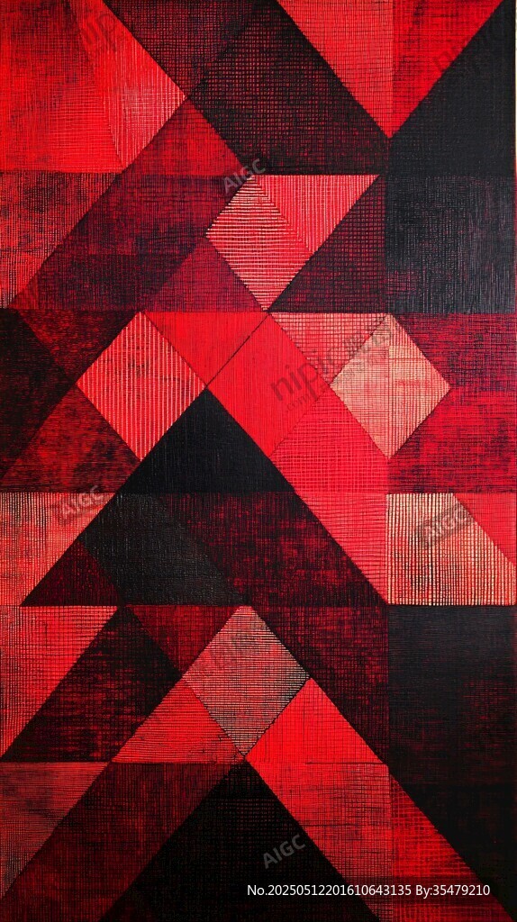 红黑几何拼接抽象艺术画