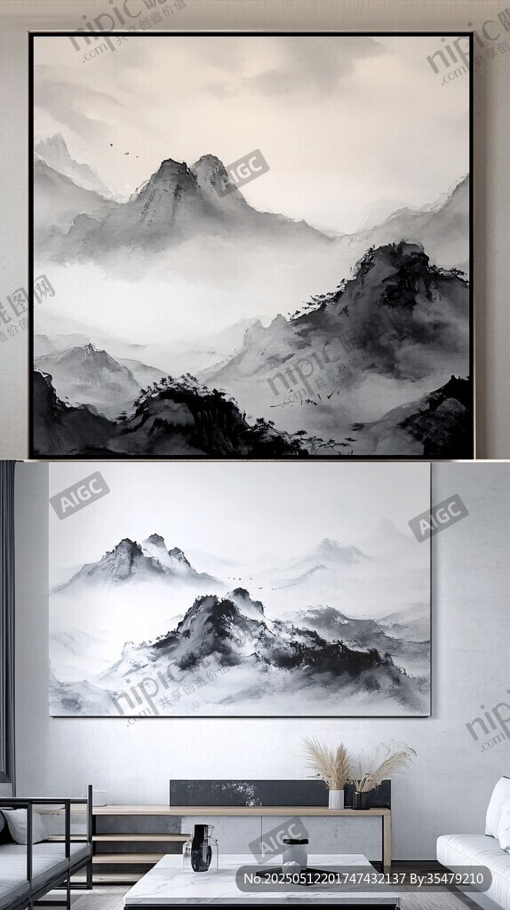 中式水墨山水装饰画意境美