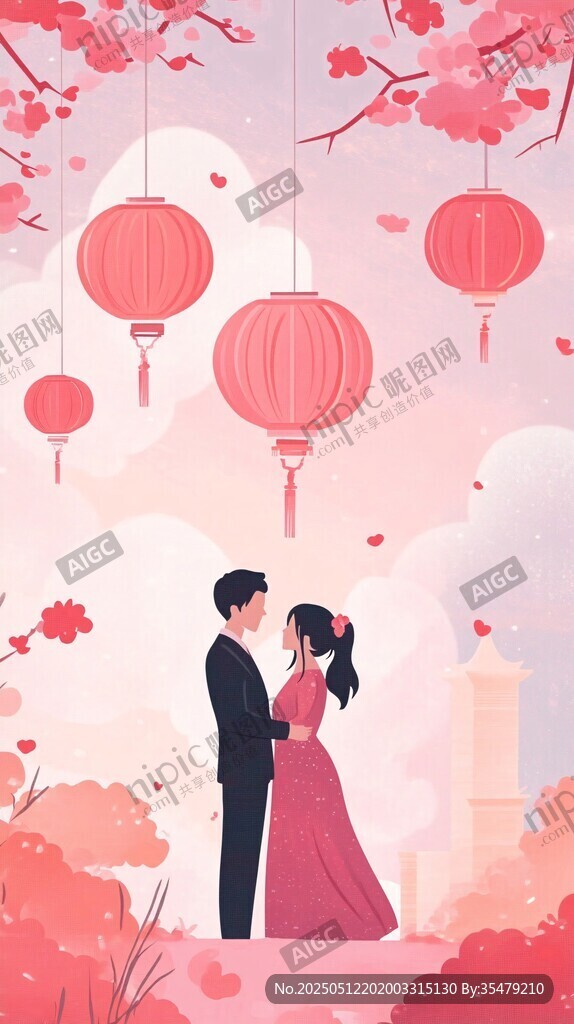 樱花下的浪漫情侣