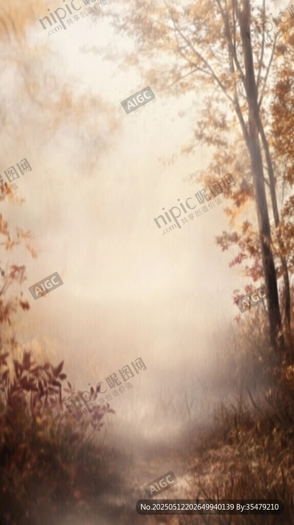 秋日晨雾中的林间小径