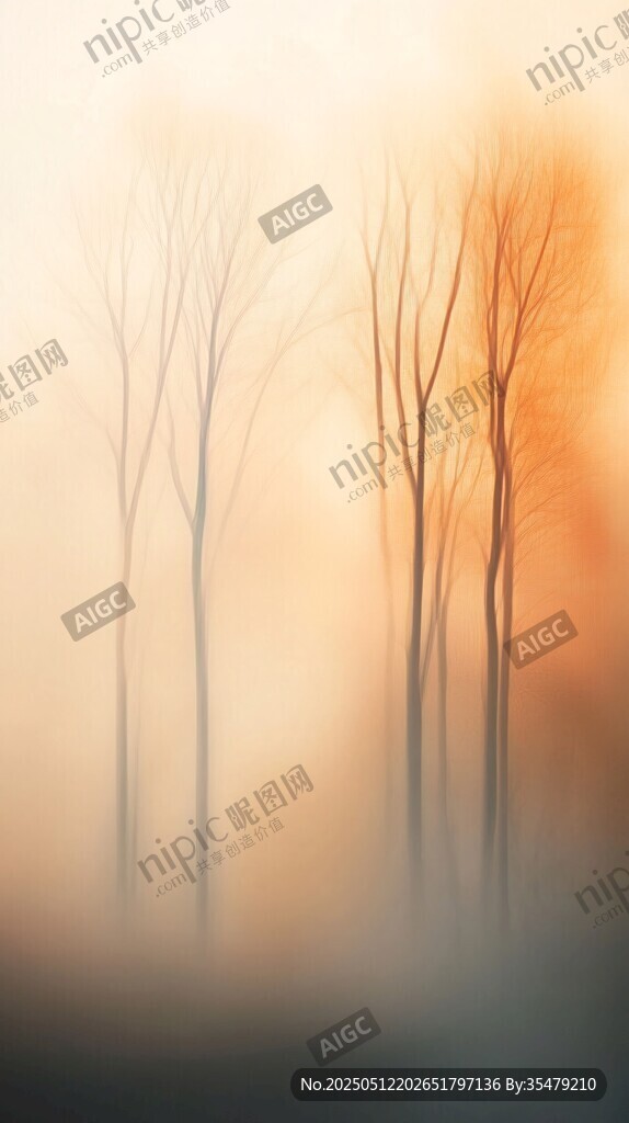 晨雾中的梦幻树林景象