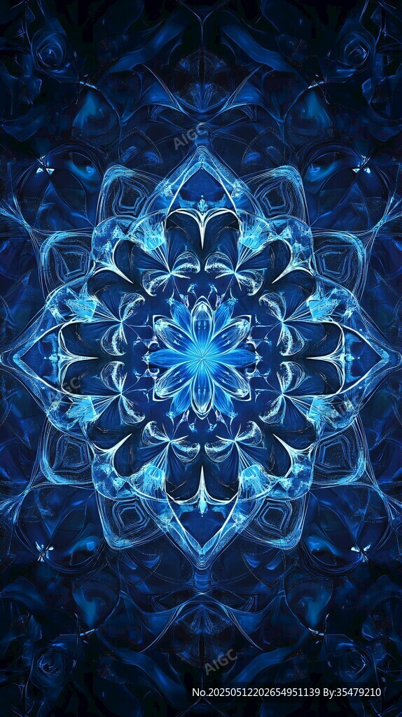梦幻蓝色曼陀罗花纹图案