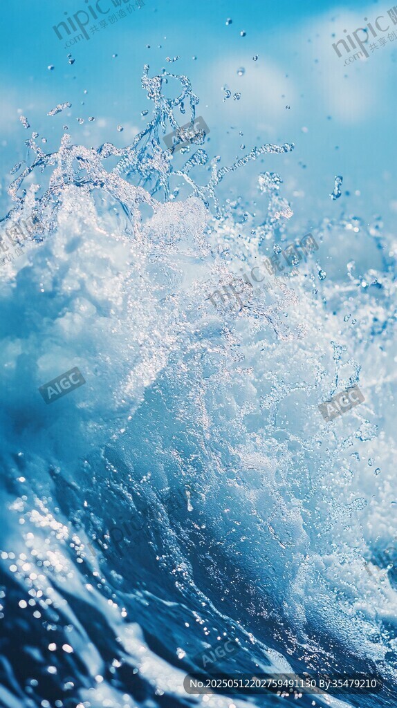 蓝色海浪水花瞬间之美
