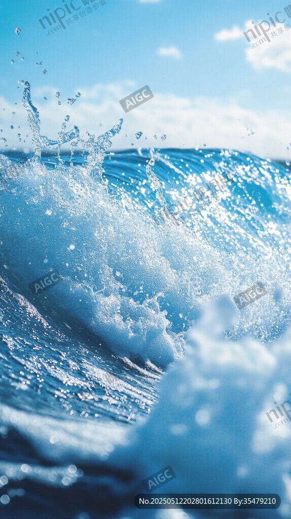 蓝色海浪水花瞬间之美