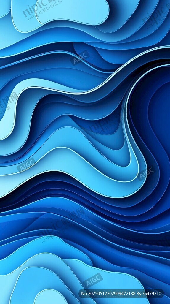 蓝色波浪纸艺立体背景图