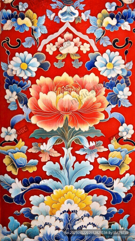 传统中式花卉织锦图案