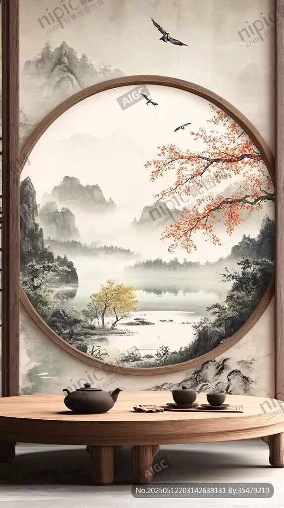 中式圆窗景下的雅致茶空间