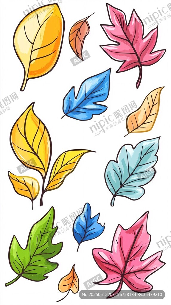 多彩手绘秋叶素材