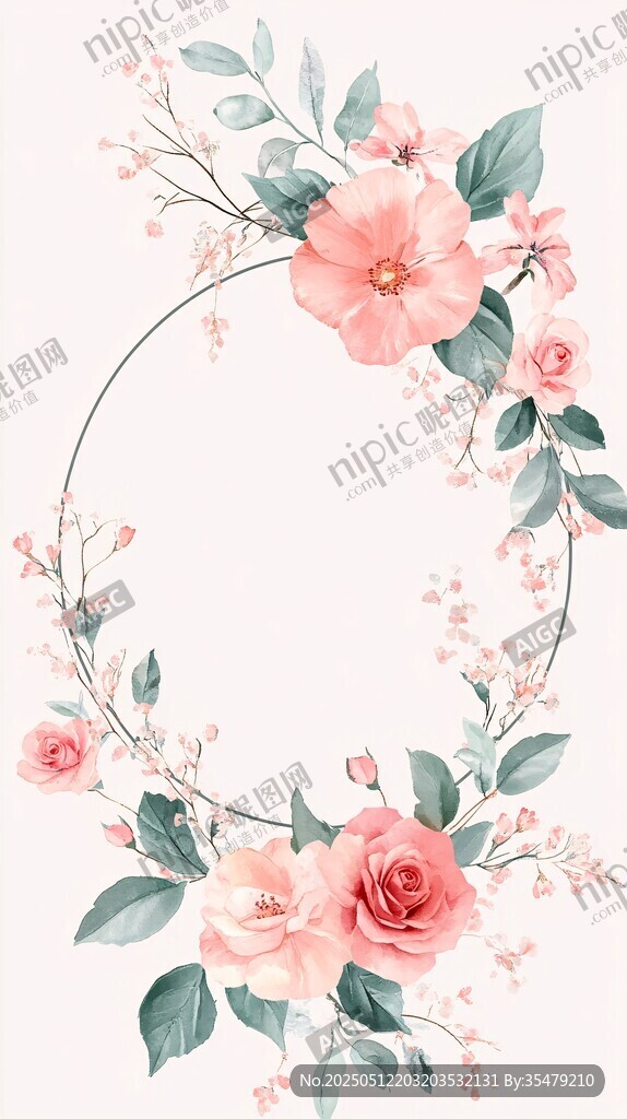 粉色花卉圆环装饰插画