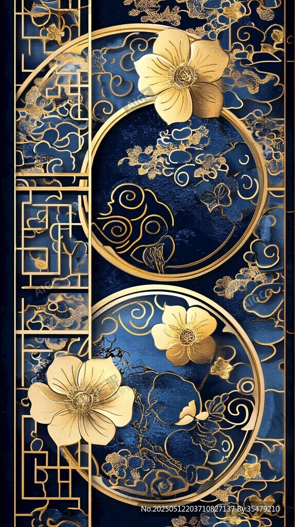 中式蓝金雕花装饰艺术图