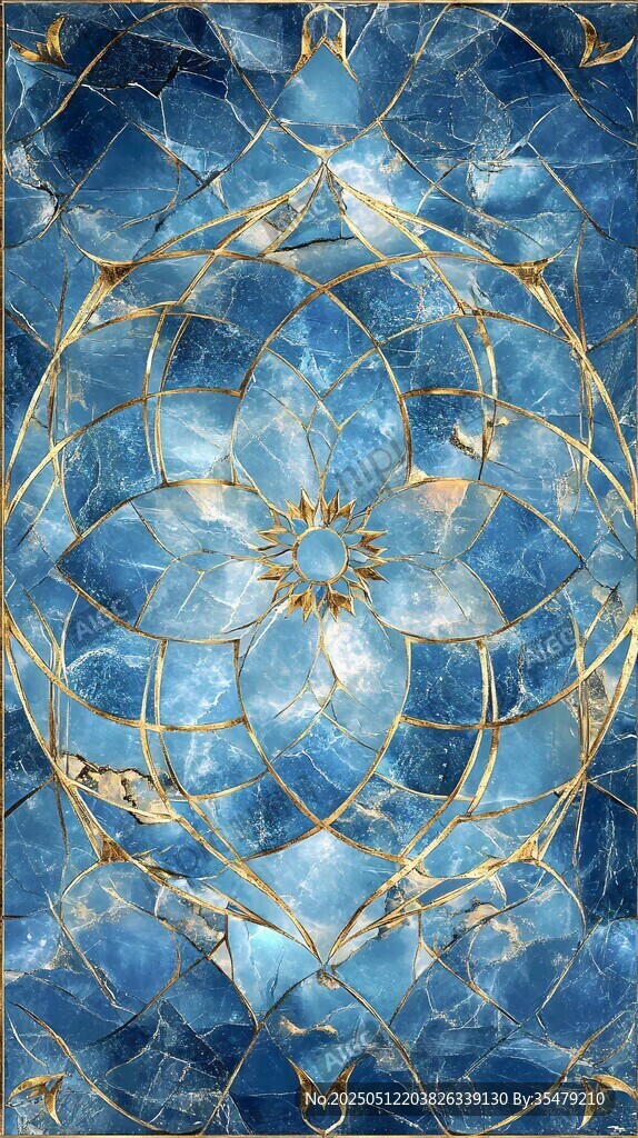 蓝色金纹梦幻玻璃花纹图