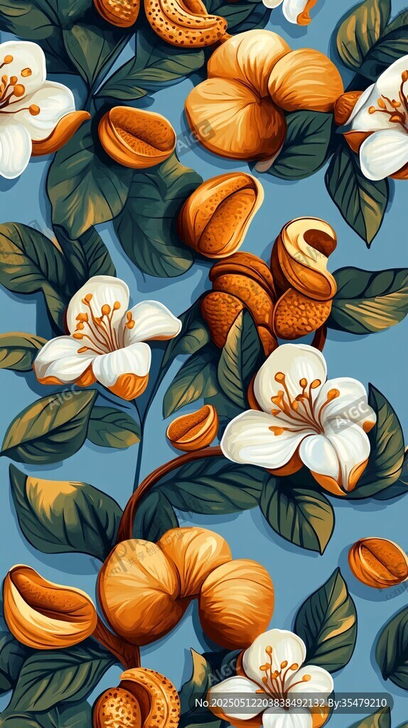 坚果花卉图案的精美插画