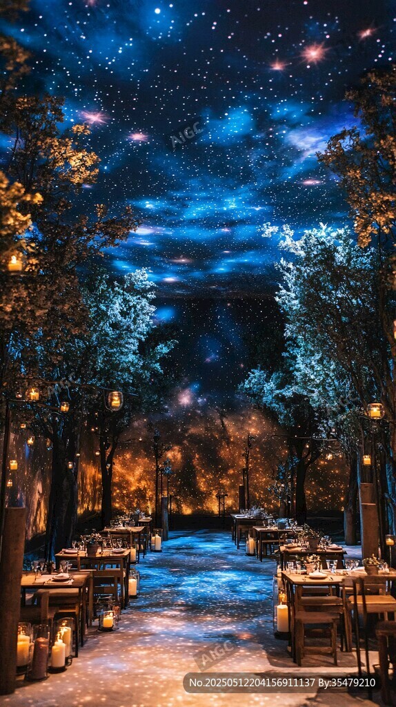 梦幻星空下的浪漫户外餐厅